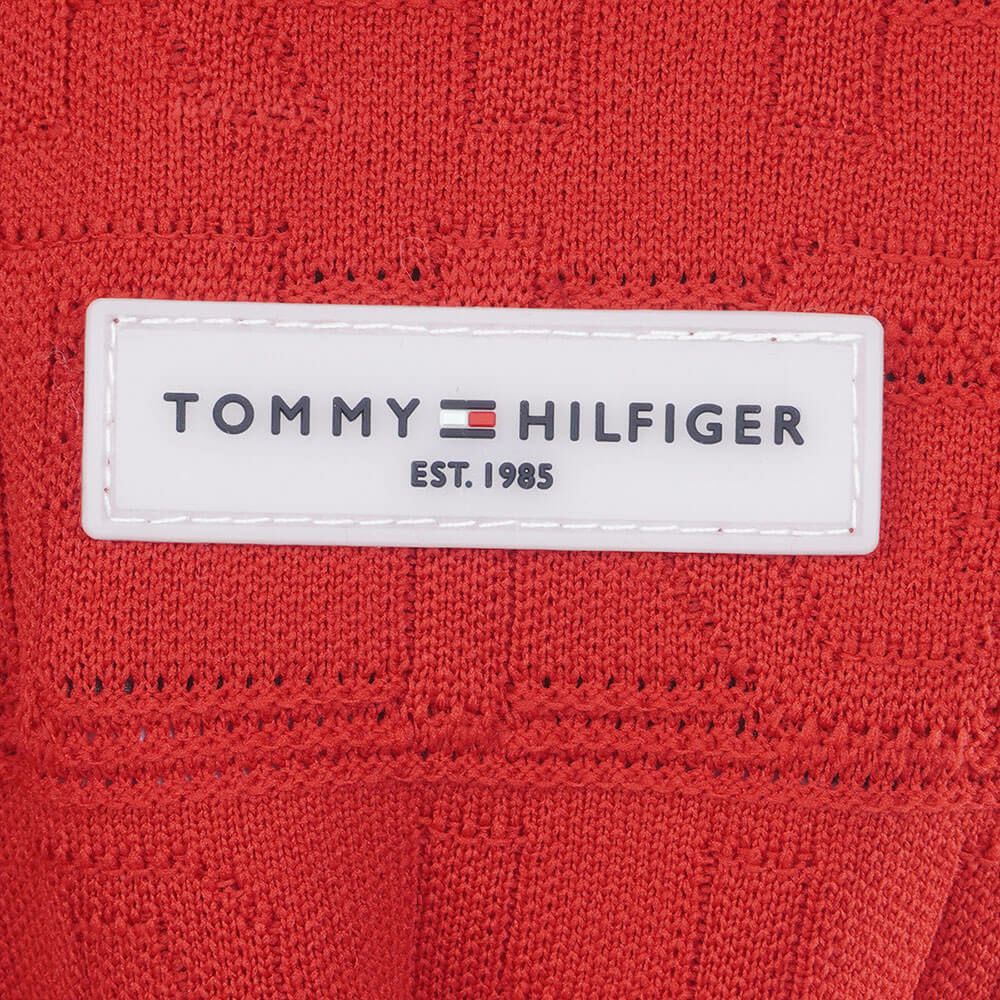 トミー ヒルフィガー ゴルフ　メンズ ロゴジャガード 長袖 クル-ネック セーター THMA564　2025年モデル レッド 詳細9