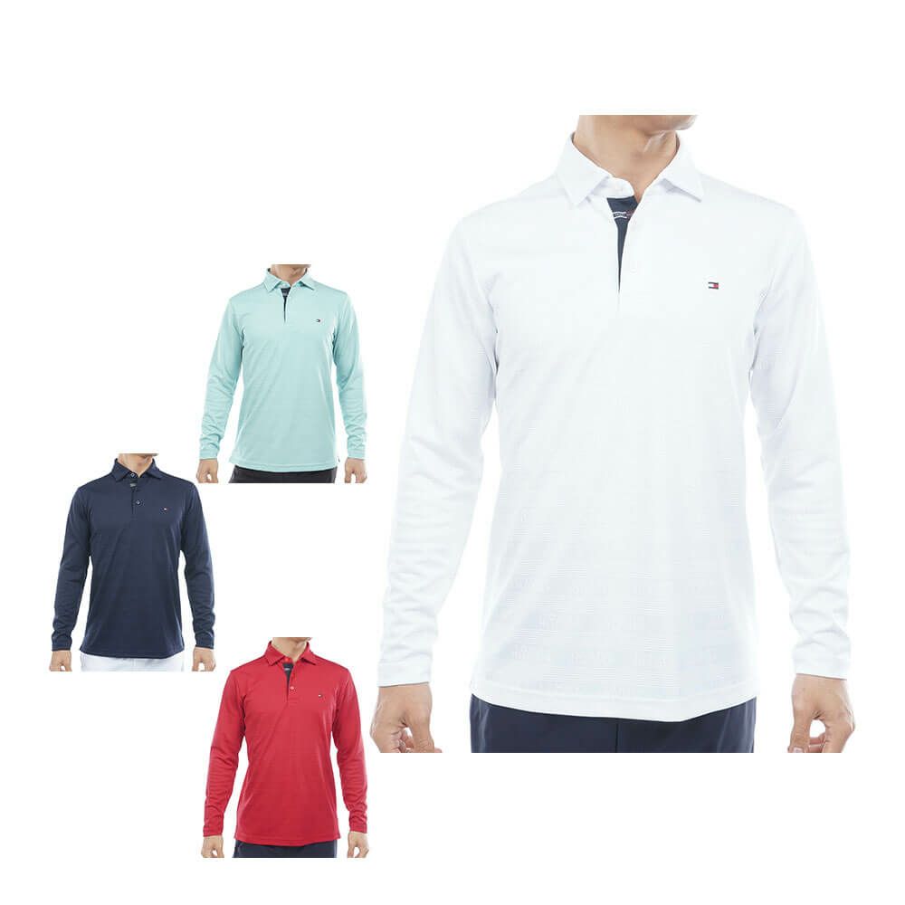 トミー ヒルフィガー ゴルフ　メンズ ロゴジャガード 長袖 台衿付 ポロシャツ THMA568　2025年モデル 詳細1