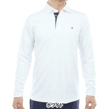 トミー ヒルフィガー ゴルフ　メンズ ロゴジャガード 長袖 台衿付 ポロシャツ THMA568　2025年モデル ホワイト 詳細1