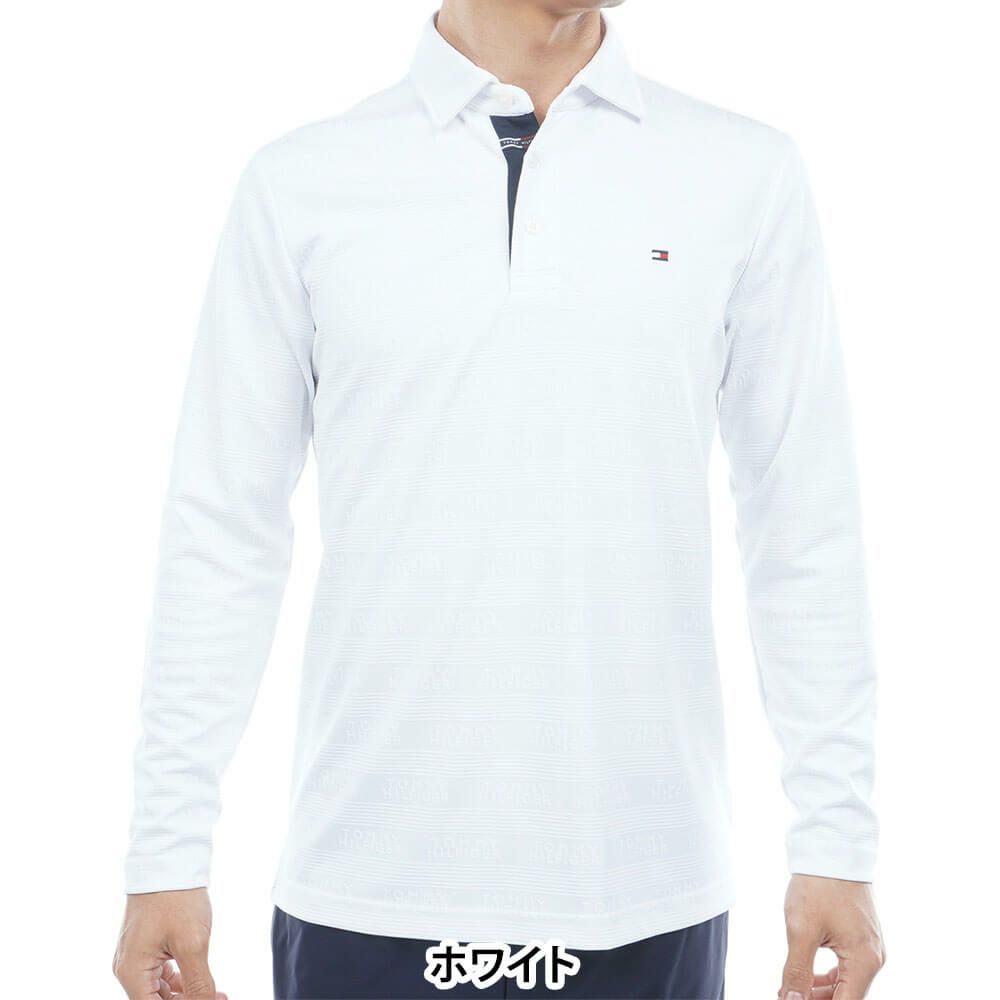 トミー ヒルフィガー ゴルフ　メンズ ロゴジャガード 長袖 台衿付 ポロシャツ THMA568　2025年モデル ホワイト 詳細1