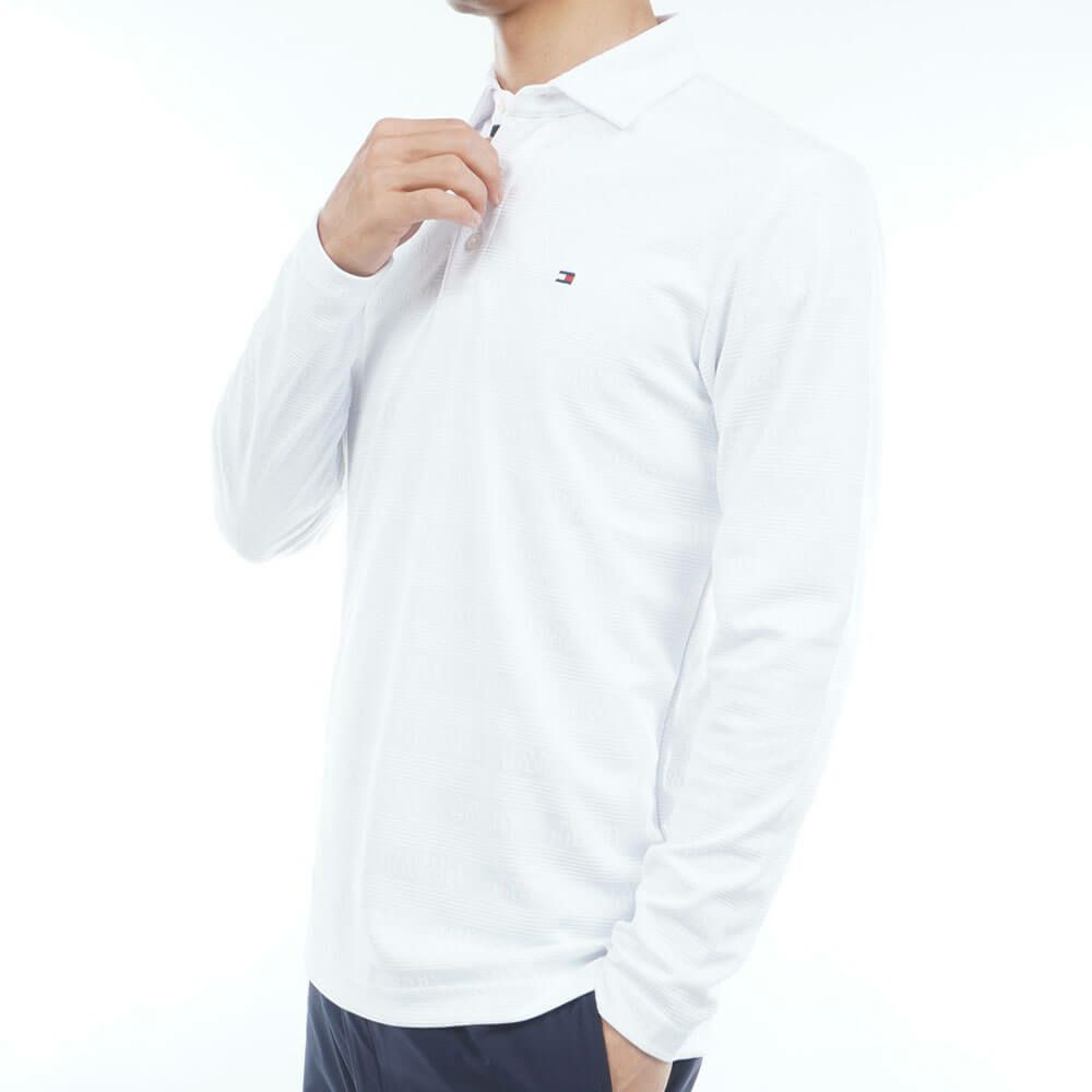 トミー ヒルフィガー ゴルフ　メンズ ロゴジャガード 長袖 台衿付 ポロシャツ THMA568　2025年モデル ホワイト 詳細3