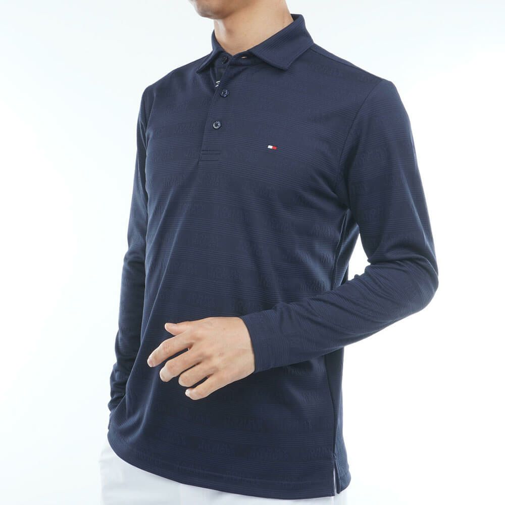 トミー ヒルフィガー ゴルフ　メンズ ロゴジャガード 長袖 台衿付 ポロシャツ THMA568　2025年モデル ネイビー 詳細3