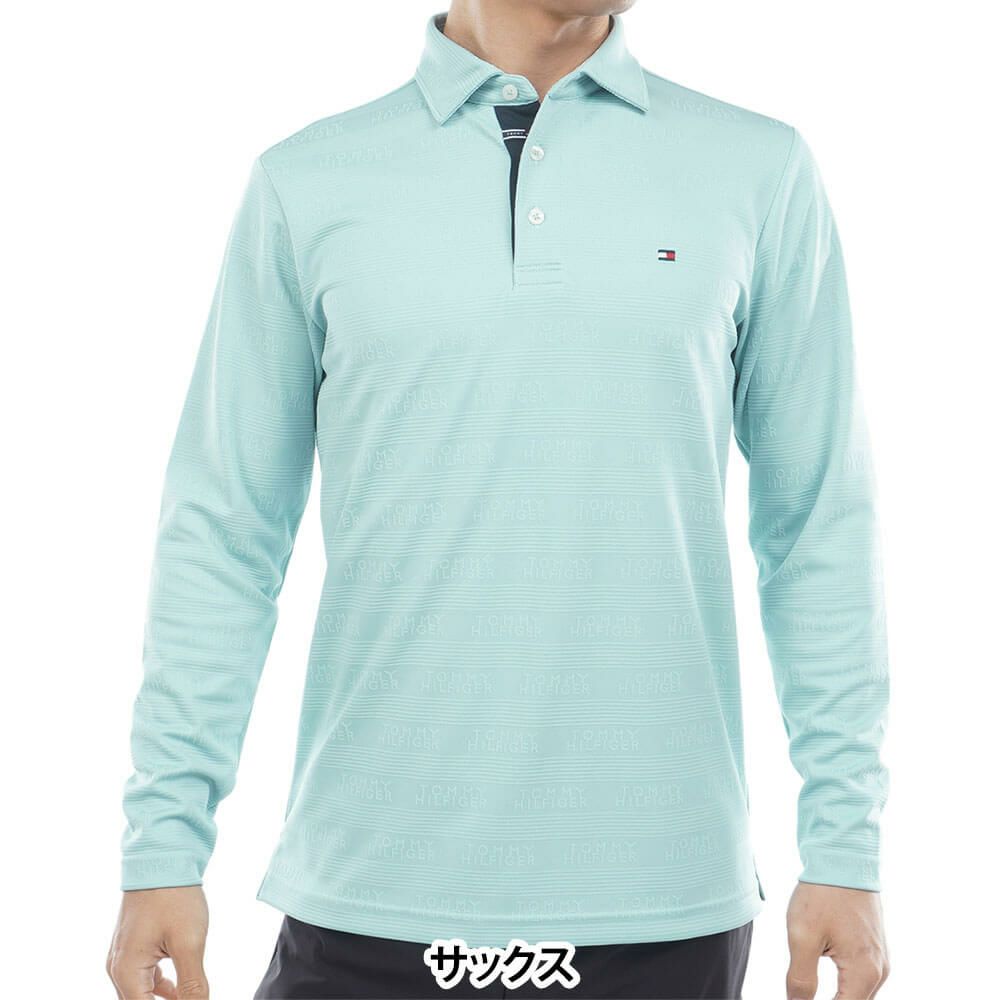 トミー ヒルフィガー ゴルフ　メンズ ロゴジャガード 長袖 台衿付 ポロシャツ THMA568　2025年モデル サックス 詳細1