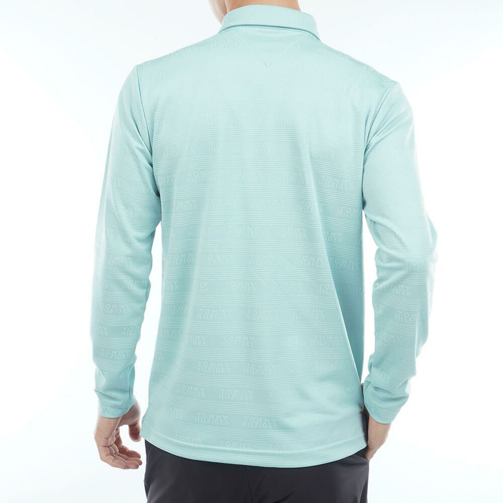 トミー ヒルフィガー ゴルフ　メンズ ロゴジャガード 長袖 台衿付 ポロシャツ THMA568　2025年モデル サックス 詳細2