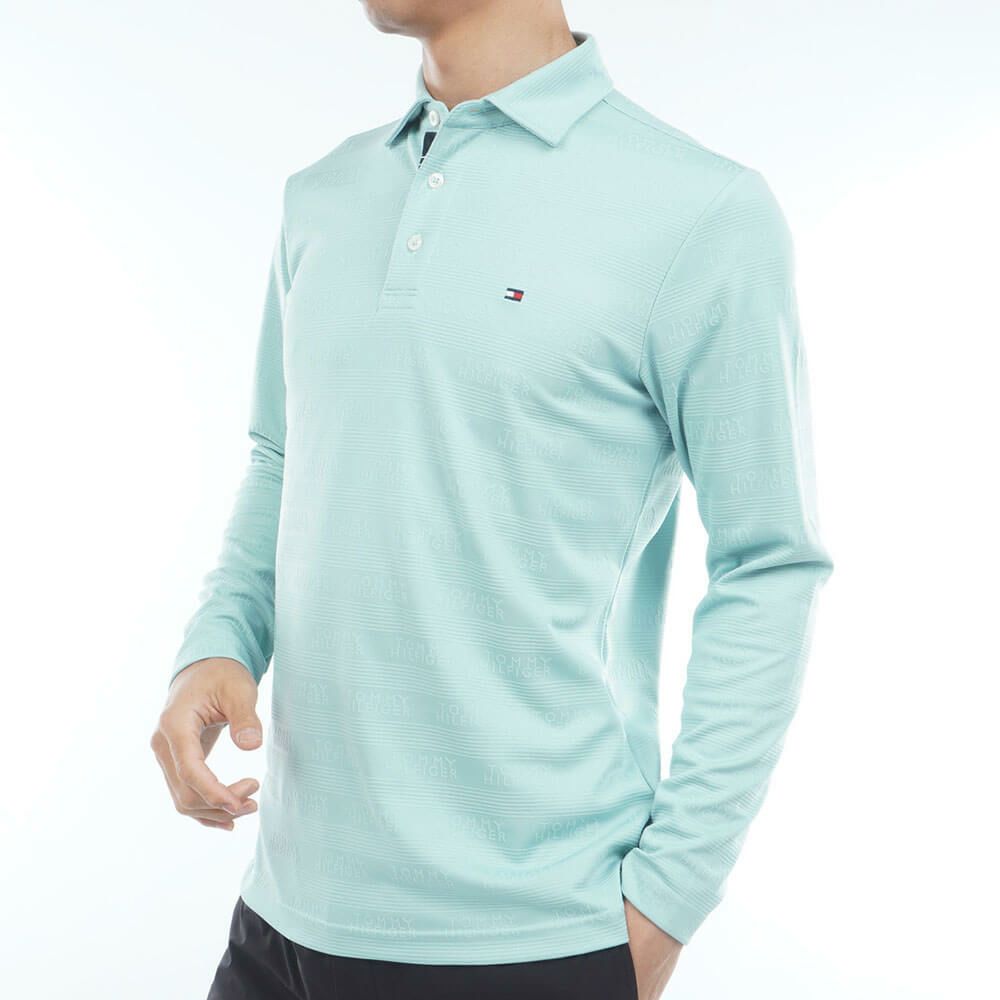 トミー ヒルフィガー ゴルフ　メンズ ロゴジャガード 長袖 台衿付 ポロシャツ THMA568　2025年モデル サックス 詳細3