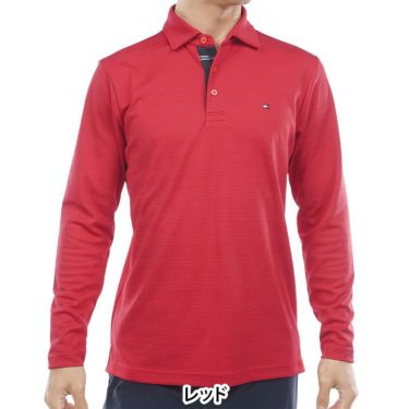 トミー ヒルフィガー ゴルフ　メンズ ロゴジャガード 長袖 台衿付 ポロシャツ THMA568　2025年モデル レッド 詳細1