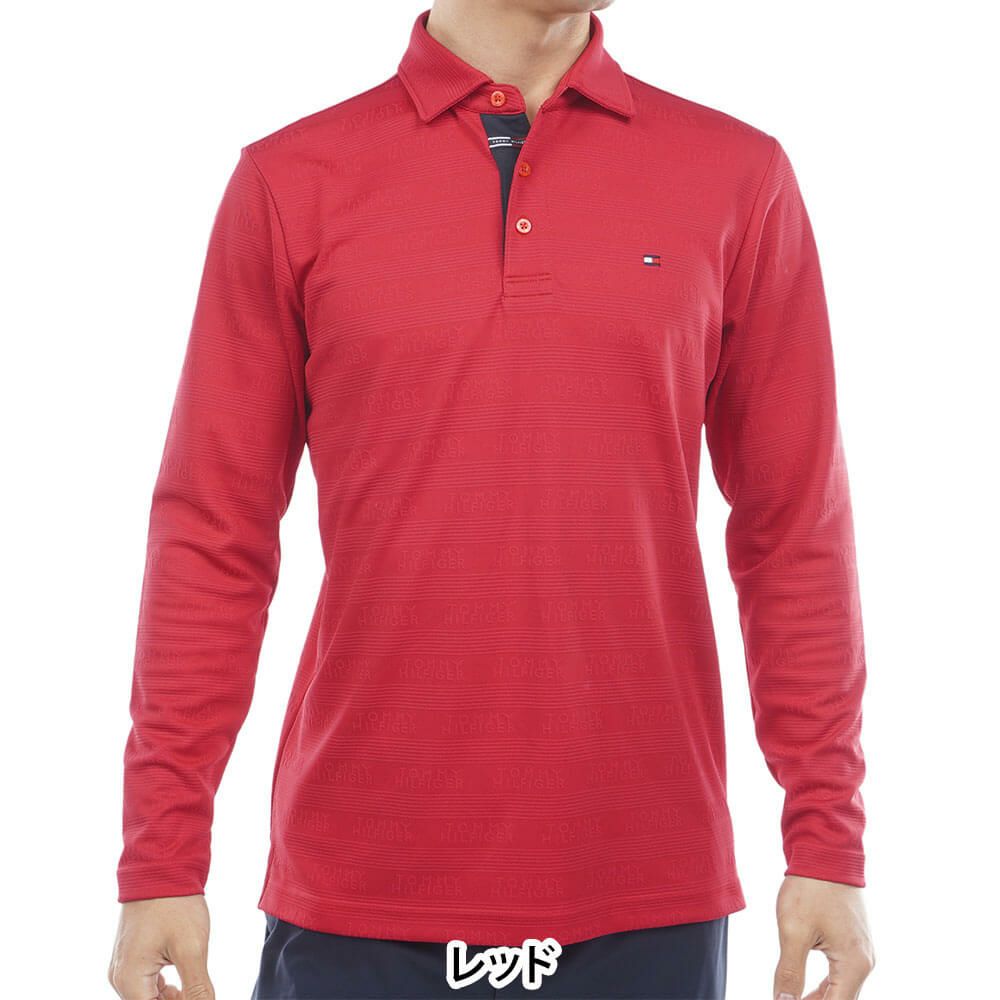 トミー ヒルフィガー ゴルフ　メンズ ロゴジャガード 長袖 台衿付 ポロシャツ THMA568　2025年モデル レッド 詳細1