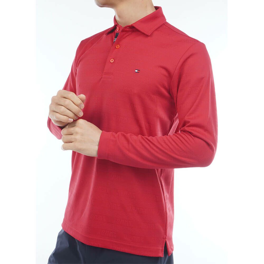 トミー ヒルフィガー ゴルフ　メンズ ロゴジャガード 長袖 台衿付 ポロシャツ THMA568　2025年モデル レッド 詳細3