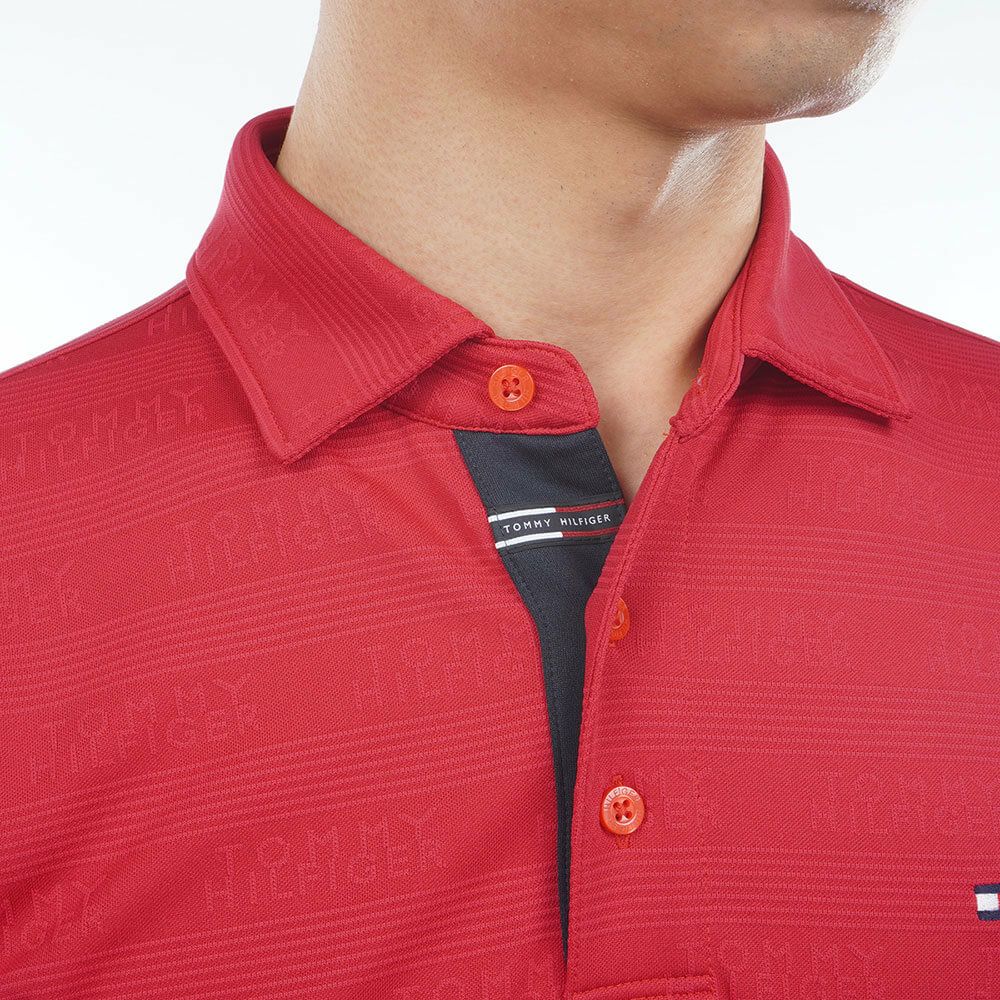 トミー ヒルフィガー ゴルフ　メンズ ロゴジャガード 長袖 台衿付 ポロシャツ THMA568　2025年モデル レッド 詳細6