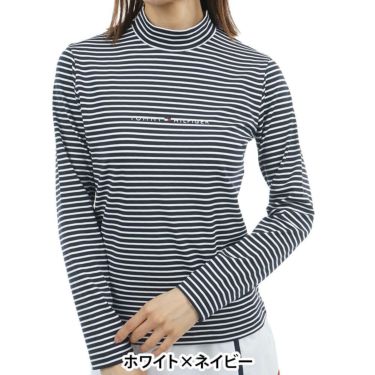 トミー ヒルフィガー ゴルフ　レディース ベア天 長袖 モックネック シャツ THLA563　2025年モデル ホワイト×ネイビー 詳細1