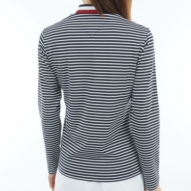 トミー ヒルフィガー ゴルフ　レディース ベア天 長袖 モックネック シャツ THLA563　2025年モデル ホワイト×ネイビー 詳細2