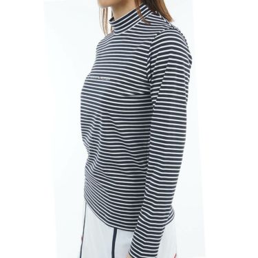 トミー ヒルフィガー ゴルフ　レディース ベア天 長袖 モックネック シャツ THLA563　2025年モデル ホワイト×ネイビー 詳細3