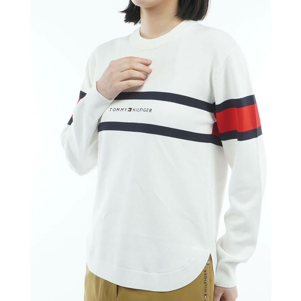 トミー ヒルフィガー ゴルフ　レディース フロントロゴ 長袖 クルーネック セーター THLA566　2025年モデル ホワイト 詳細3
