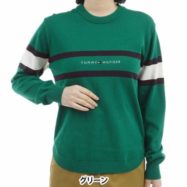 トミー ヒルフィガー ゴルフ　レディース フロントロゴ 長袖 クルーネック セーター THLA566　2025年モデル グリーン 詳細1