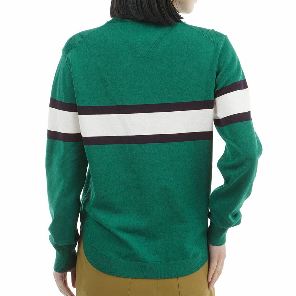 トミー ヒルフィガー ゴルフ　レディース フロントロゴ 長袖 クルーネック セーター THLA566　2025年モデル グリーン 詳細2