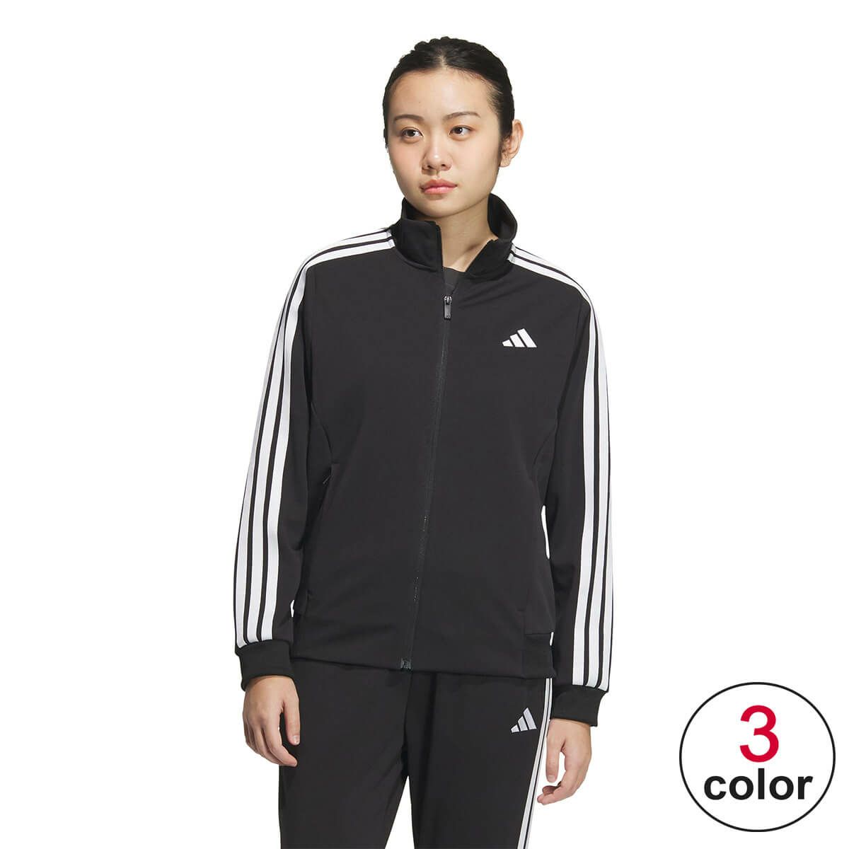アディダス adidas　スリーストライプス ルーズフィット ダブルニット トラックトップ ブラック/ホワイト JW9786 レディース