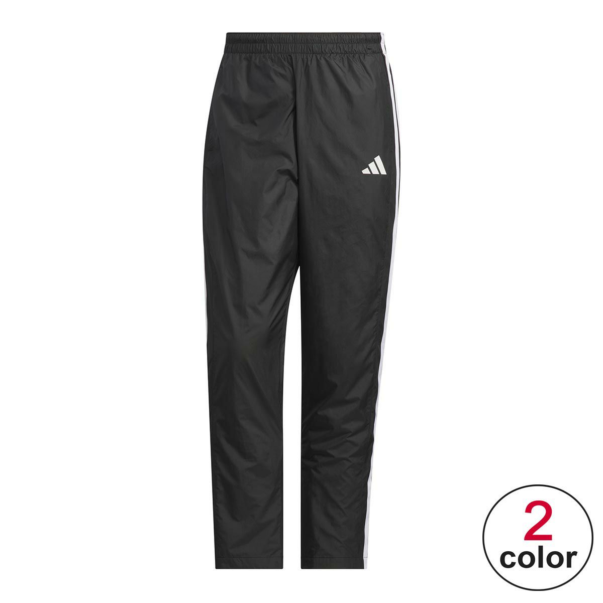 アディダス adidas　スリーストライプス ルーズフィット 起毛トリコット裏地付き フルレングス オープンヘム ウィンドパンツ ブラック JZ8773