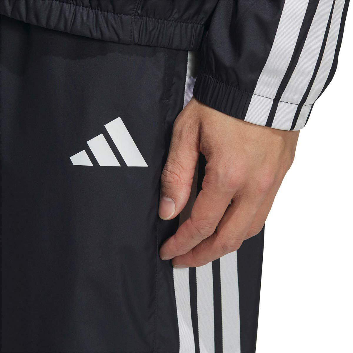 アディダス adidas　スリーストライプス ルーズフィット 起毛トリコット裏地付き フルレングス オープンヘム ウィンドパンツ ブラック JZ8773 詳細11