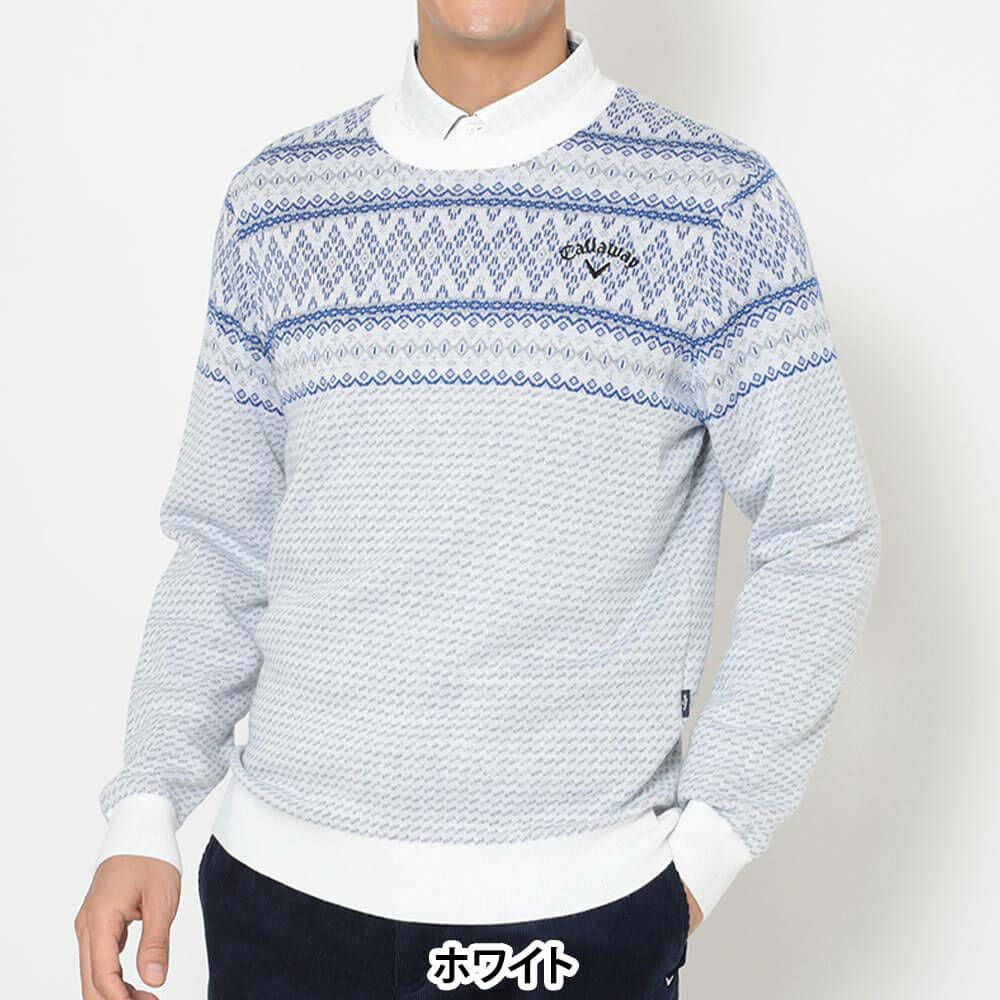 キャロウェイ Callaway　メンズ ノルディック柄 長袖 クルーネック ニット セーター C25218103　2025年モデル ホワイト