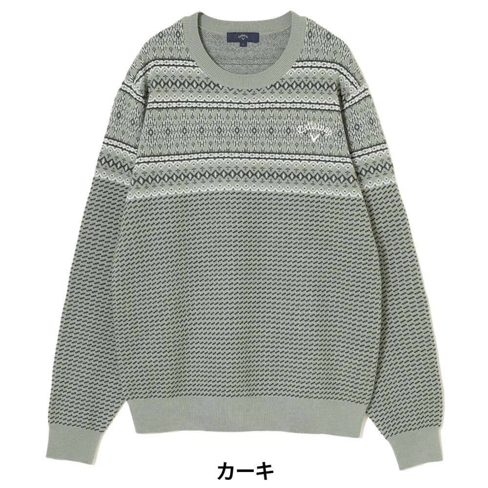 キャロウェイ Callaway　メンズ ノルディック柄 長袖 クルーネック ニット セーター C25218103　2025年モデル カーキ