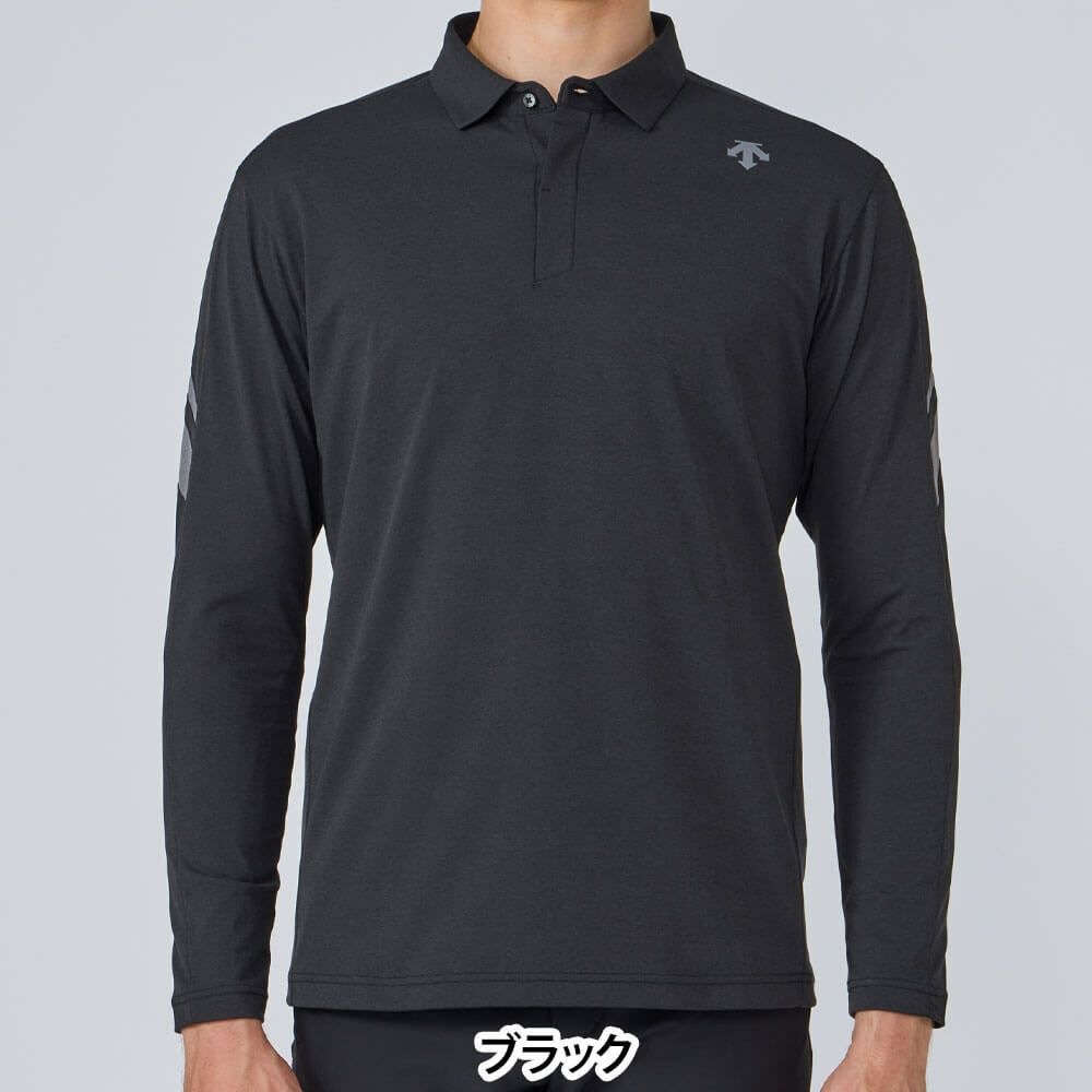 デサントゴルフ DESCENTE GOLF　メンズ ロゴデザイン 長袖 ポロシャツ DG5FLS01M　2025年モデル ブラック 詳細1