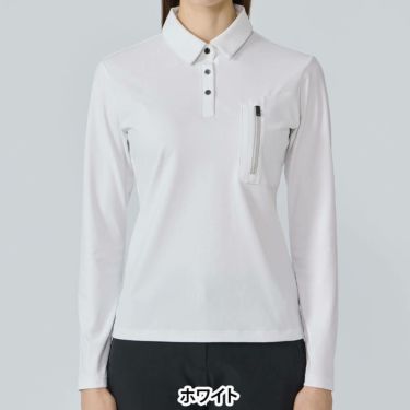 デサントゴルフ DESCENTE GOLF　レディース 胸ジップポケット付き 長袖 ポロシャツ DG5FLS50L　2025年モデル ホワイト　詳細1