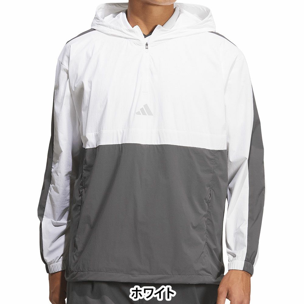 アディダス adidas　メンズ クオータージップ フード 長袖 プルオーバー JUW87　2025年モデル ホワイト 詳細2