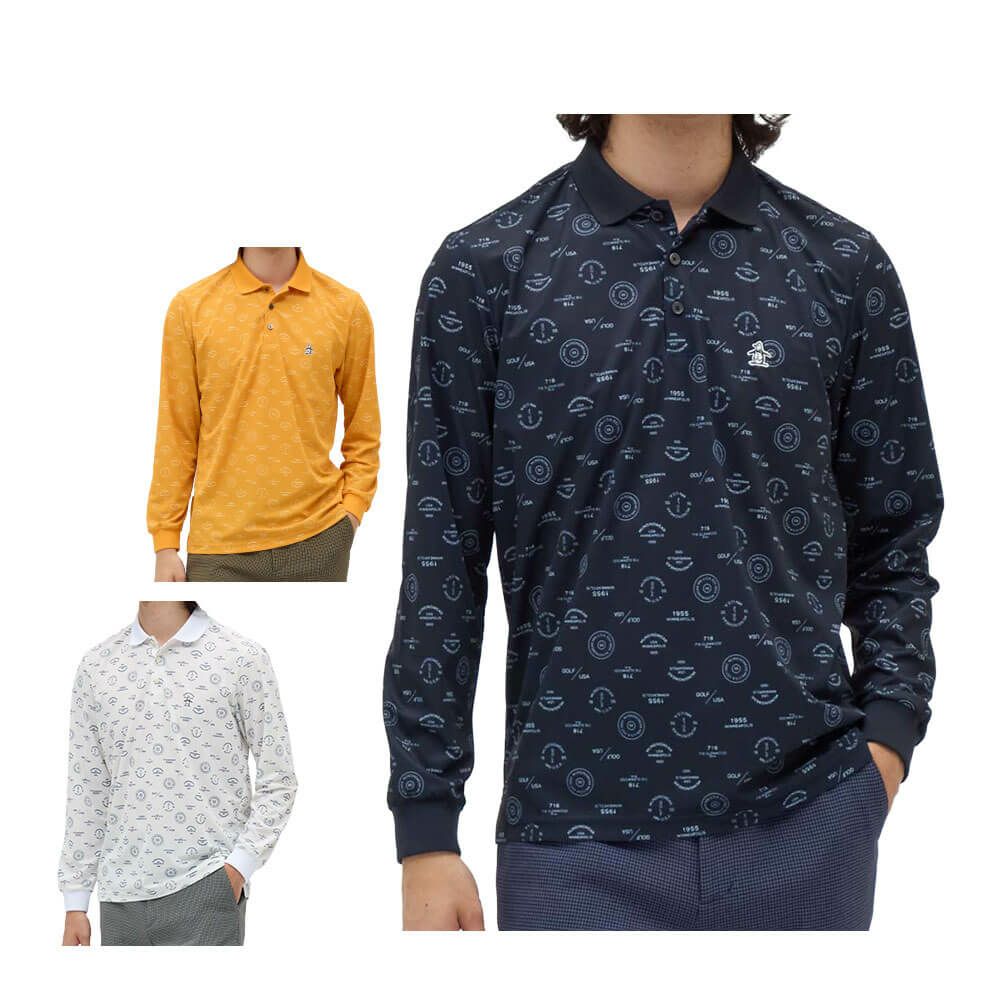 マンシングウェア Munsingwear メンズ ロゴ総柄プリント 長袖 ポロシャツ MG5FLS80M 2025年モデル