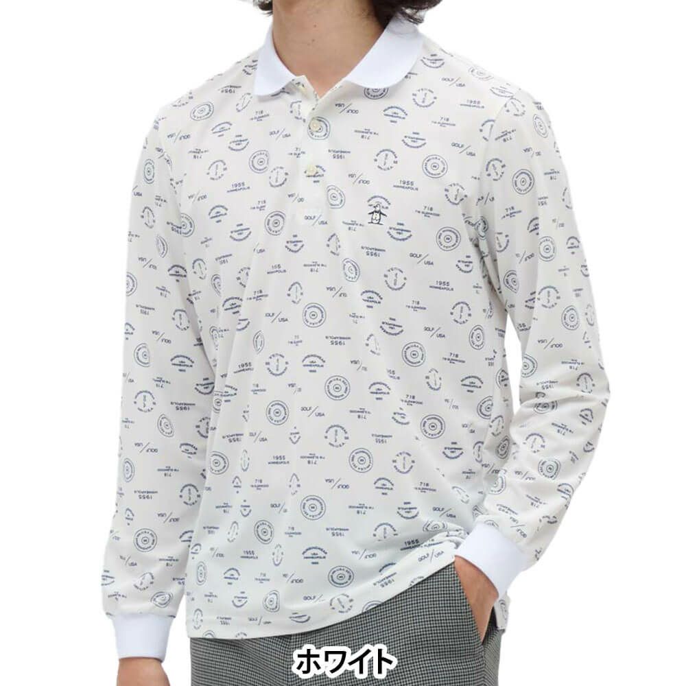 マンシングウェア Munsingwear　メンズ ロゴ総柄プリント 長袖 ポロシャツ MG5FLS80M　2025年モデル 詳細1 詳細6