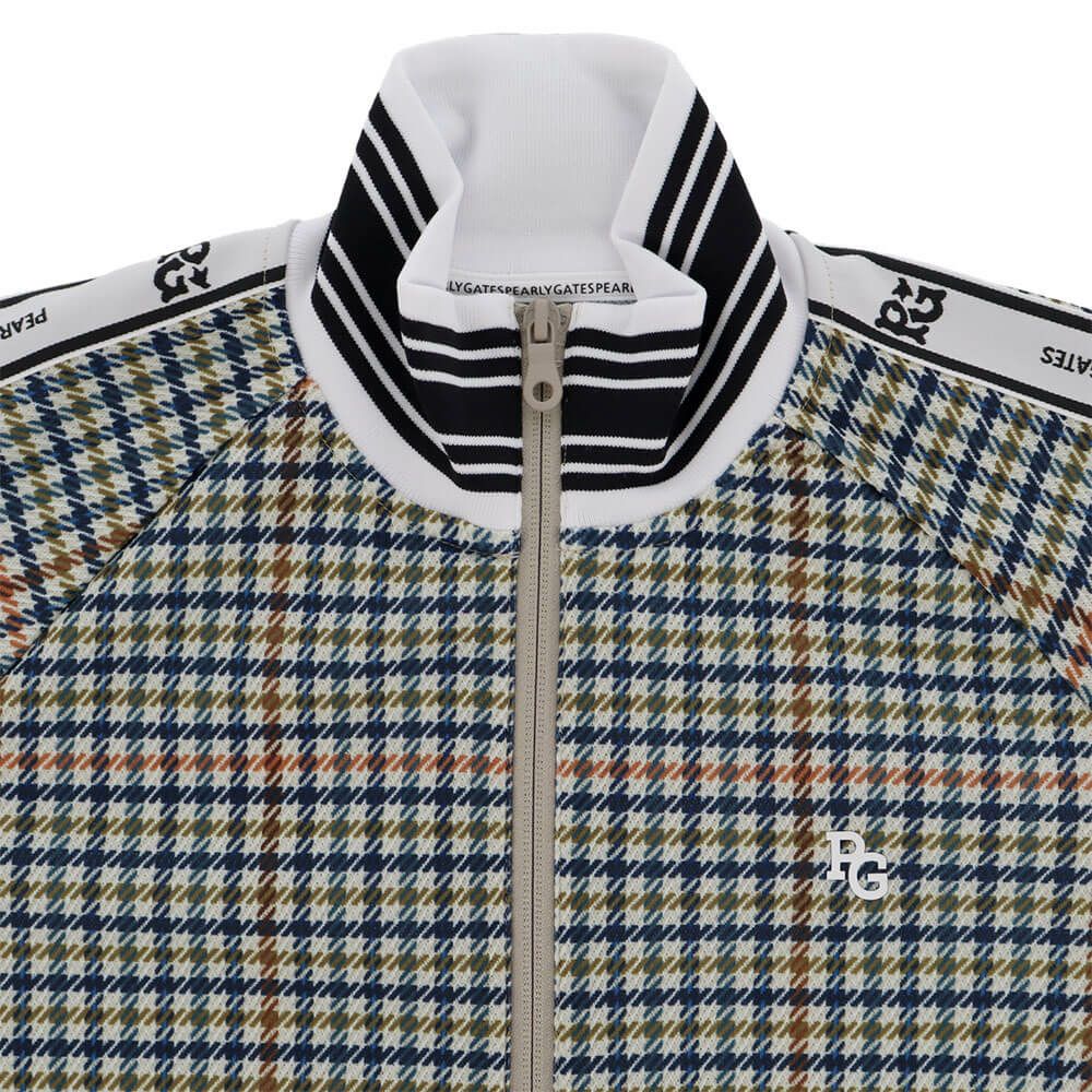 パーリーゲイツ PEARLY GATES　メンズ Peストレッチメッシュ ガンクラブチェック柄 長袖 フルジップ ジャケット 053-5220917　2025年モデル ブラウンベース 詳細4