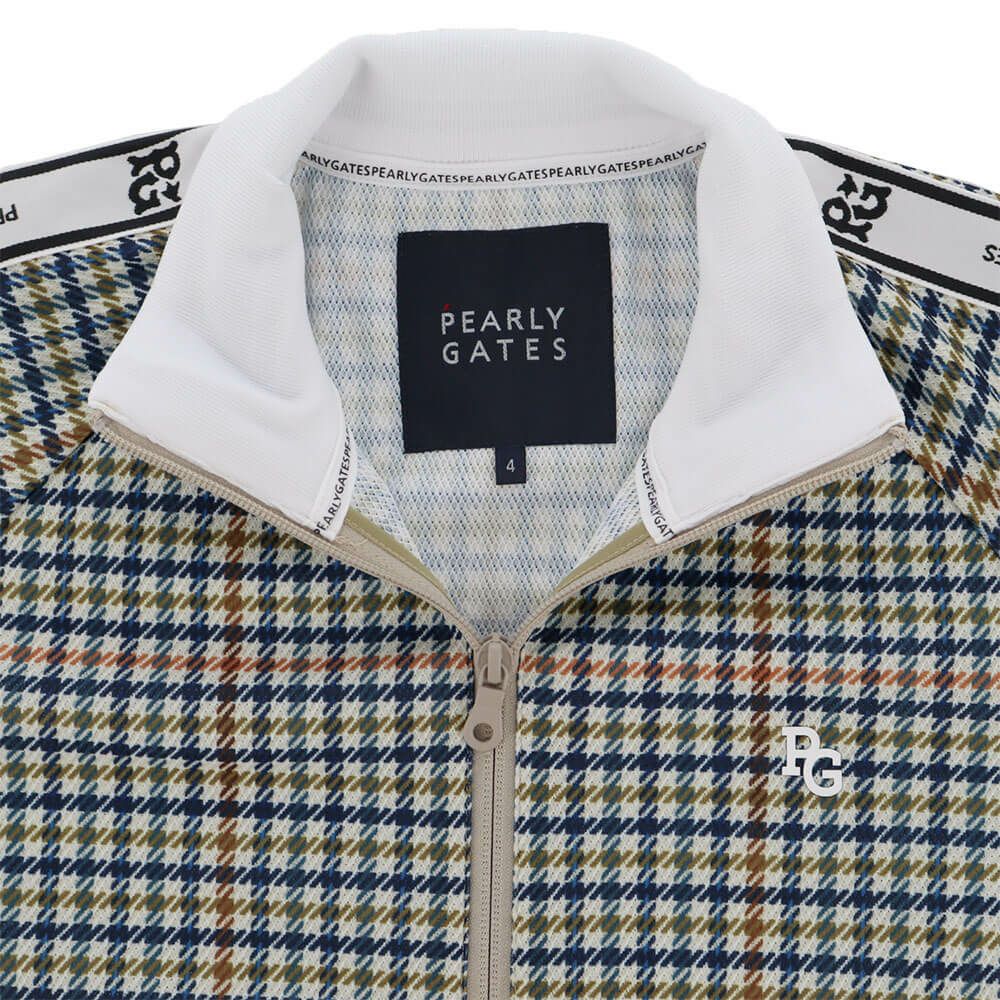 パーリーゲイツ PEARLY GATES　メンズ Peストレッチメッシュ ガンクラブチェック柄 長袖 フルジップ ジャケット 053-5220917　2025年モデル ブラウンベース 詳細6