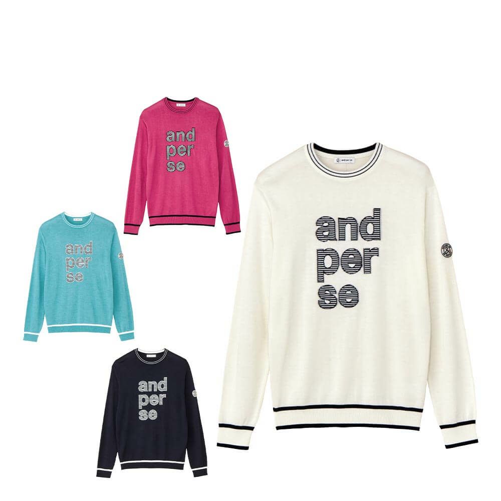 アンパスィ and per se　メンズ ロゴデザイン 長袖 クルーネック セーター AMF2345A7　2025年モデル