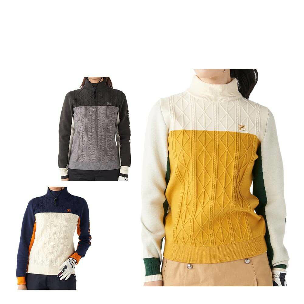 フィラ FILA　レディース 配色切替 長袖 モックネック セーター 795-705　2025年モデル 詳細1