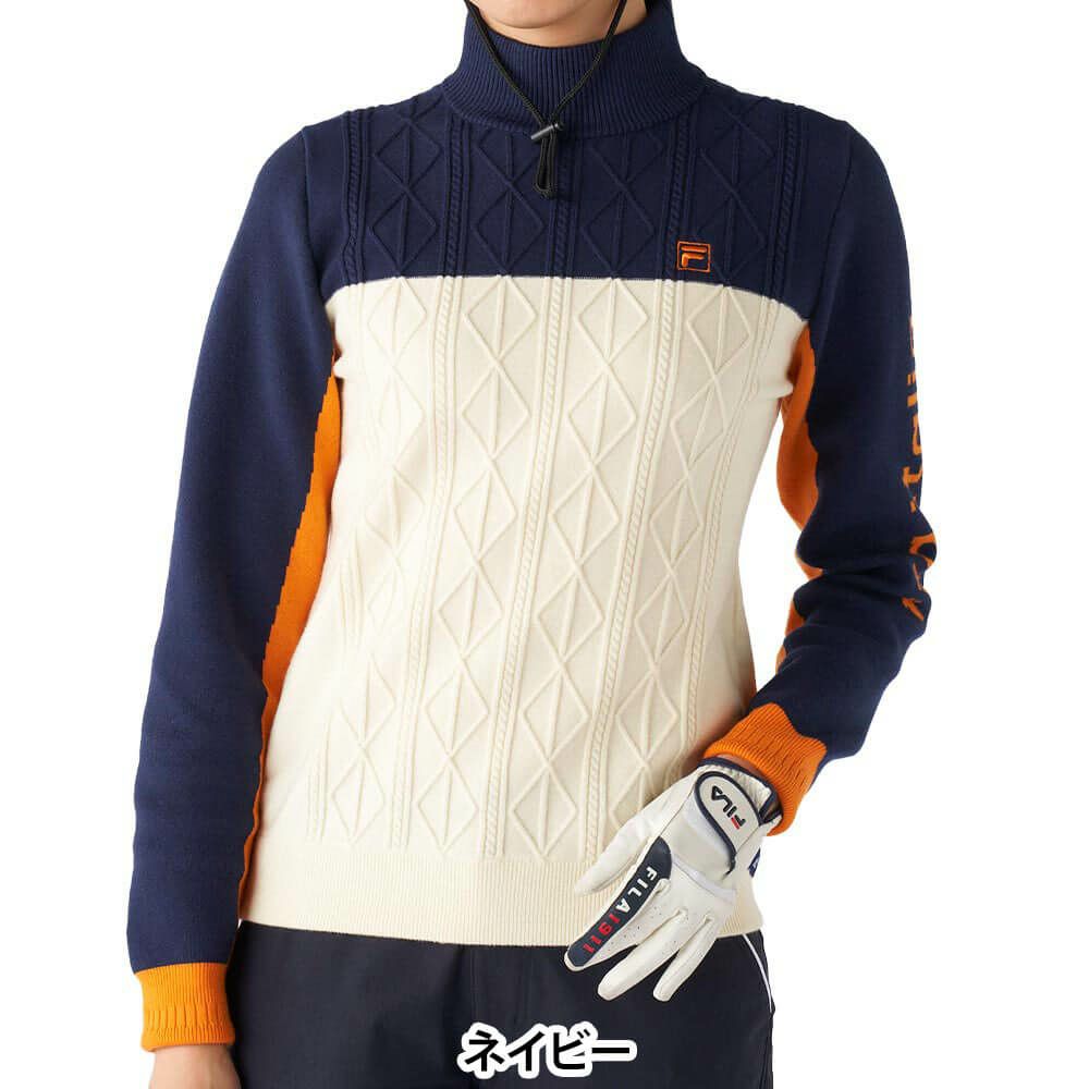 フィラ FILA　レディース 配色切替 長袖 モックネック セーター 795-705　2025年モデル 詳細1 詳細7