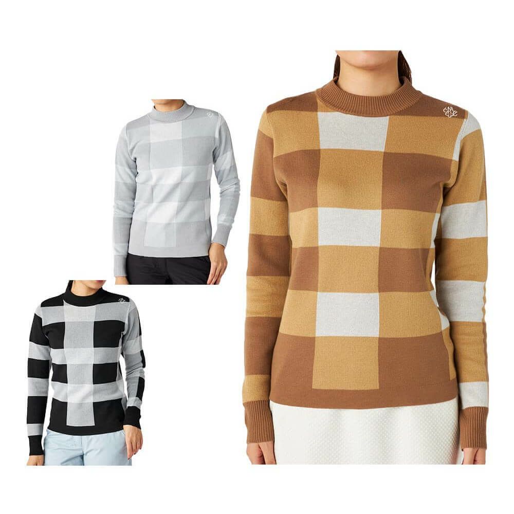 マリクレール marie claire　レディース チェック柄 長袖 モックネック セーター 735-751　2025年モデル