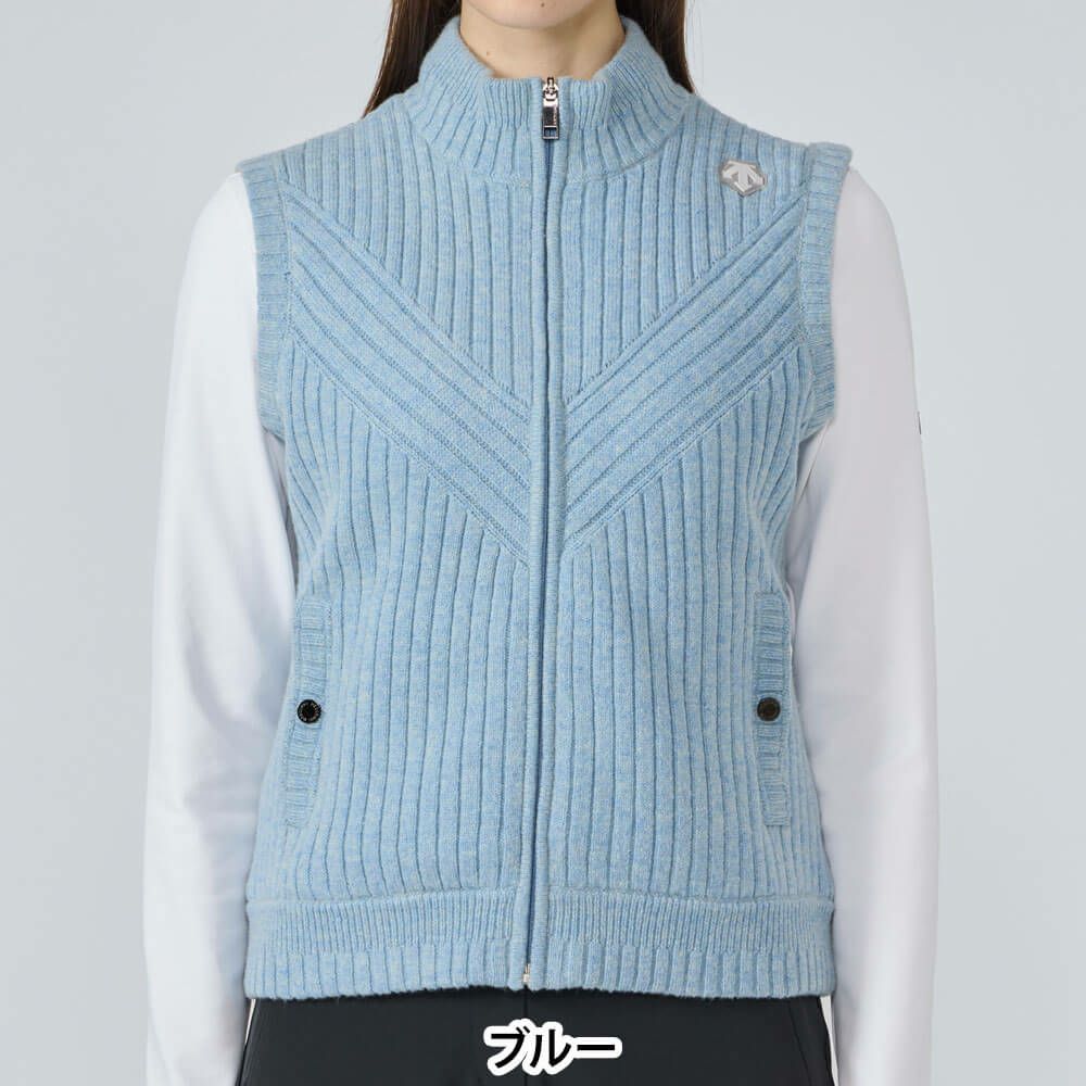 デサントゴルフ DESCENTE GOLF　レディース 防風 ニット ハイブリッド フルジップ 中わた ベスト DG5FVE50L　2025年モデル 詳細1 詳細2