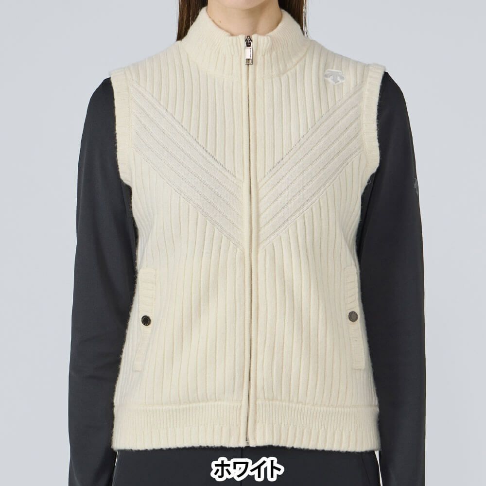 デサントゴルフ DESCENTE GOLF　レディース 防風 ニット ハイブリッド フルジップ 中わた ベスト DG5FVE50L　2025年モデル 詳細1 詳細4