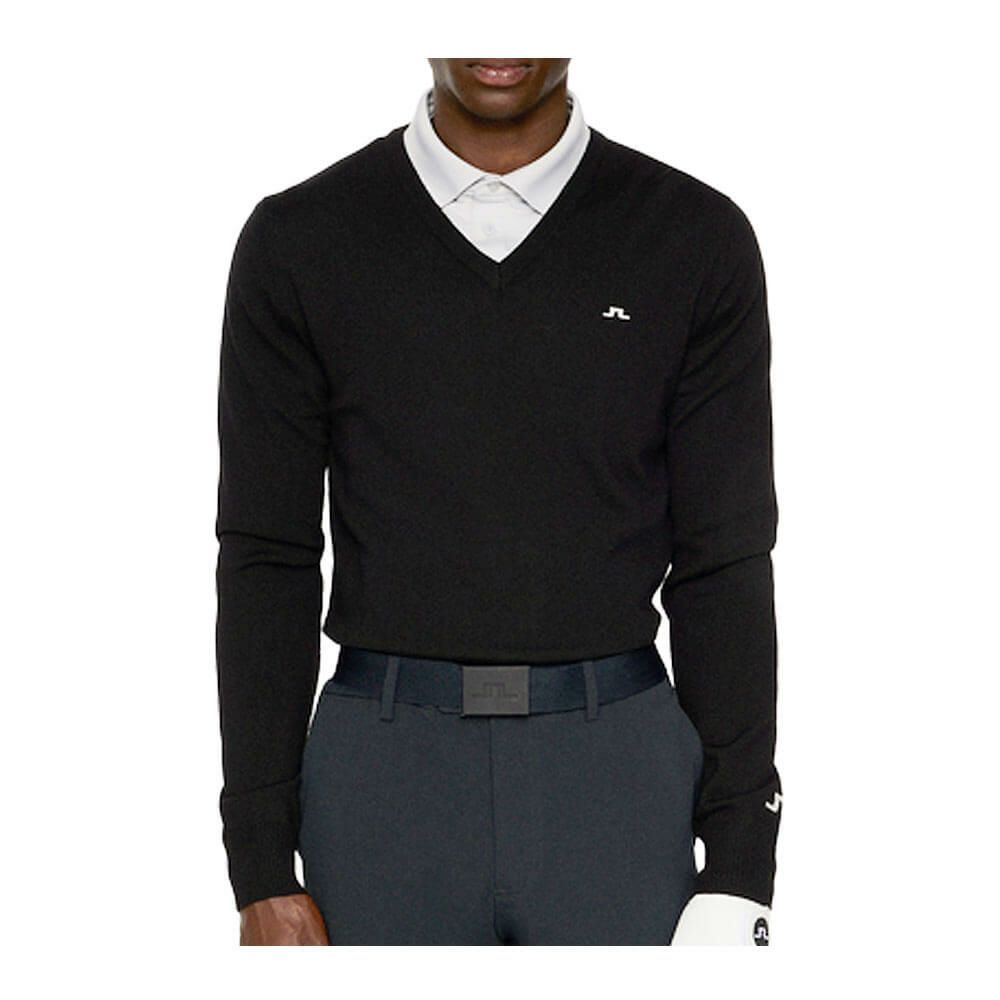 Jリンドバーグ J.LINDEBERG　メンズ メリノウール Vネック 長袖 セーター 071-14910 019 ブラック　2025年モデル ブラック