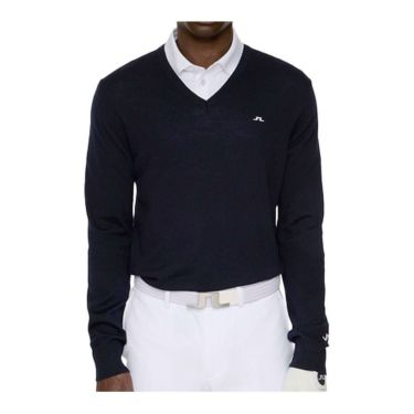 Jリンドバーグ J.LINDEBERG　メンズ メリノウール Vネック 長袖 セーター 071-14910 098 ネイビー　2025年モデル ネイビー