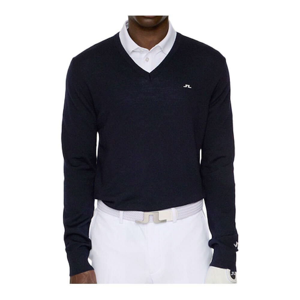 Jリンドバーグ J.LINDEBERG　メンズ メリノウール Vネック 長袖 セーター 071-14910 098 ネイビー　2025年モデル ネイビー