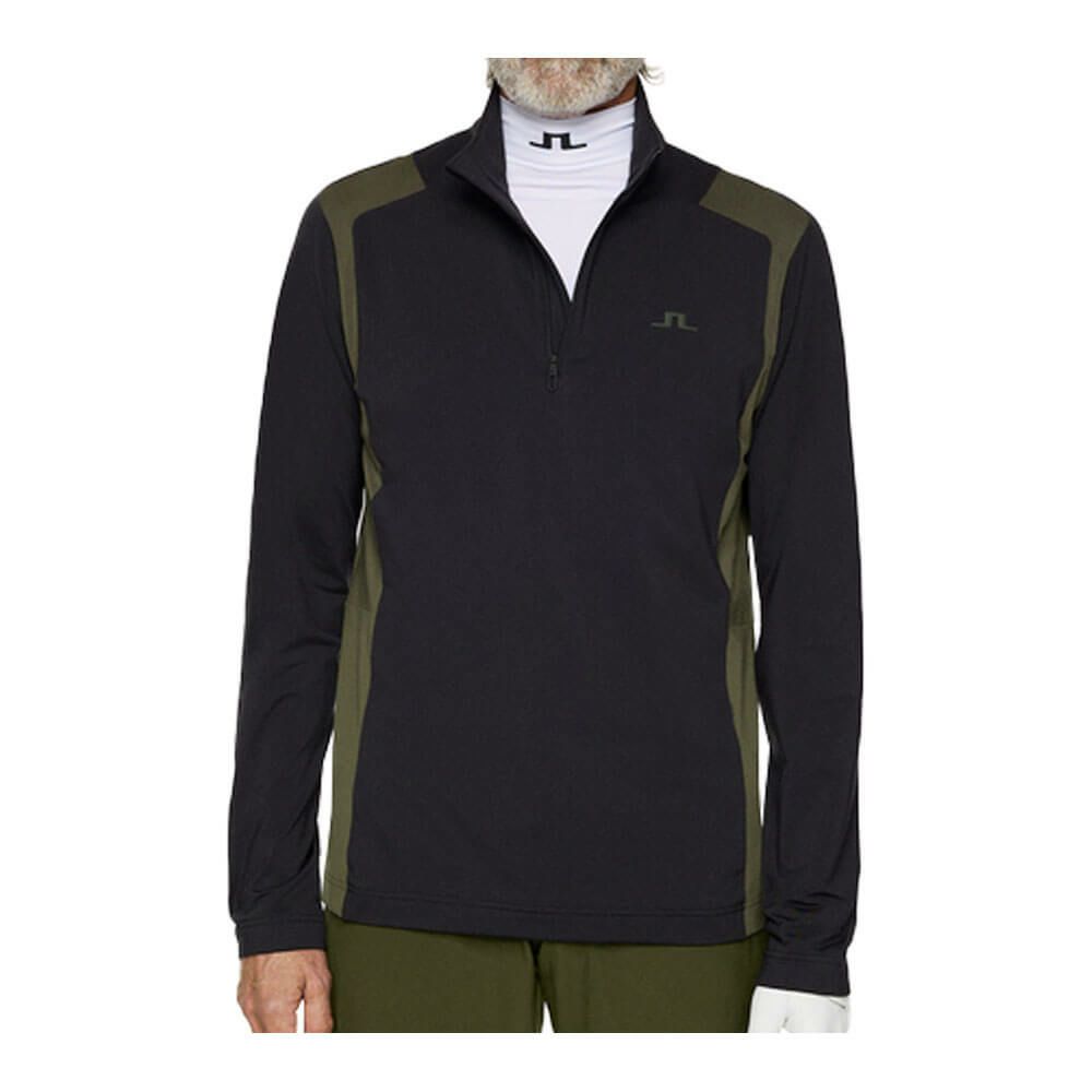 Jリンドバーグ J.LINDEBERG　メンズ ショルダーブリッジ ハーフジップ 長袖 ミッドレイヤー 071-34910 019 ブラック　2025年モデル ブラック