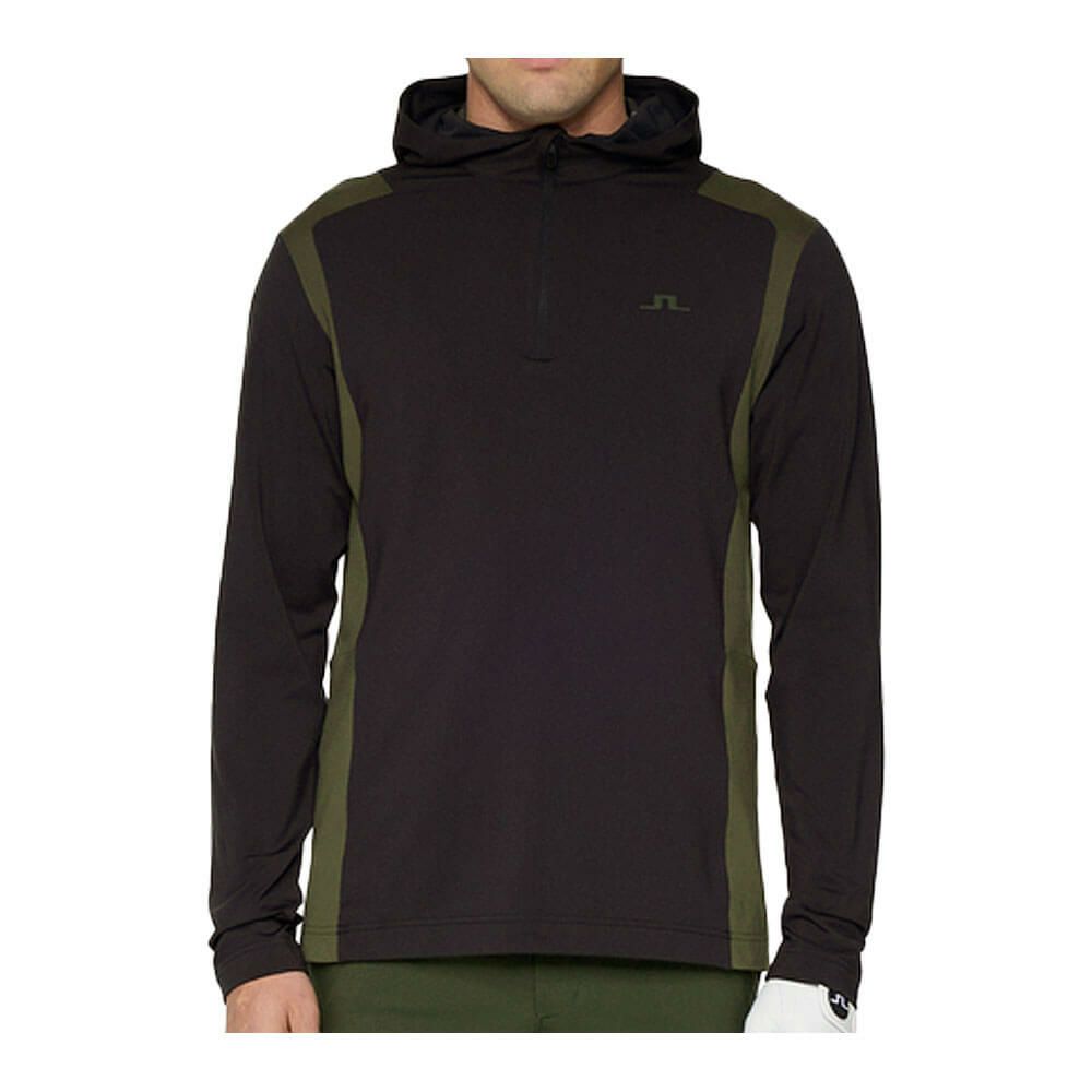 Jリンドバーグ J.LINDEBERG　メンズ フード付き ハーフジップ 長袖 ミッドレイヤー 071-34923 019 ブラック　2025年モデル ブラック