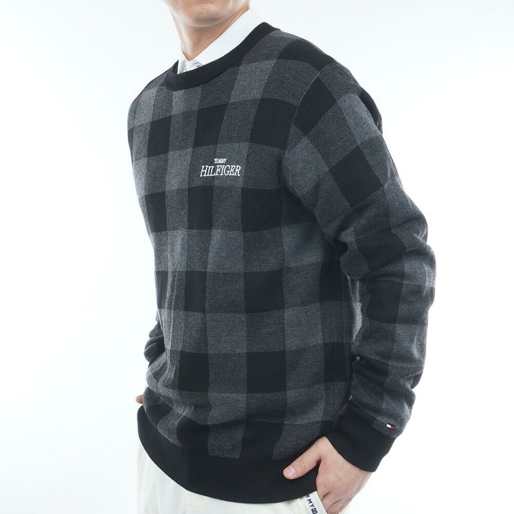トミー ヒルフィガー ゴルフ　メンズ チェックジャガード 長袖 クルーネック セーター THMA571　2025年モデル 詳細1 詳細4
