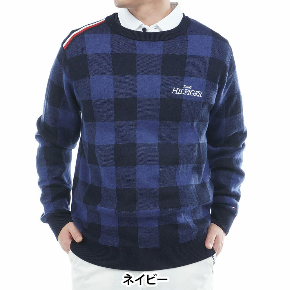 トミー ヒルフィガー ゴルフ　メンズ チェックジャガード 長袖 クルーネック セーター THMA571　2025年モデル 詳細1 詳細8