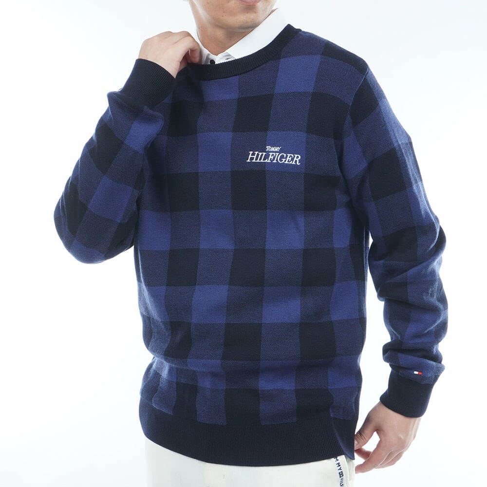 トミー ヒルフィガー ゴルフ　メンズ チェックジャガード 長袖 クルーネック セーター THMA571　2025年モデル 詳細1 詳細10