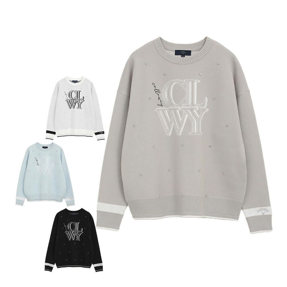 キャロウェイ Callaway　レディース クルーネック 長袖 ラインストーン付き ニット C25218201　2025年モデル 詳細1