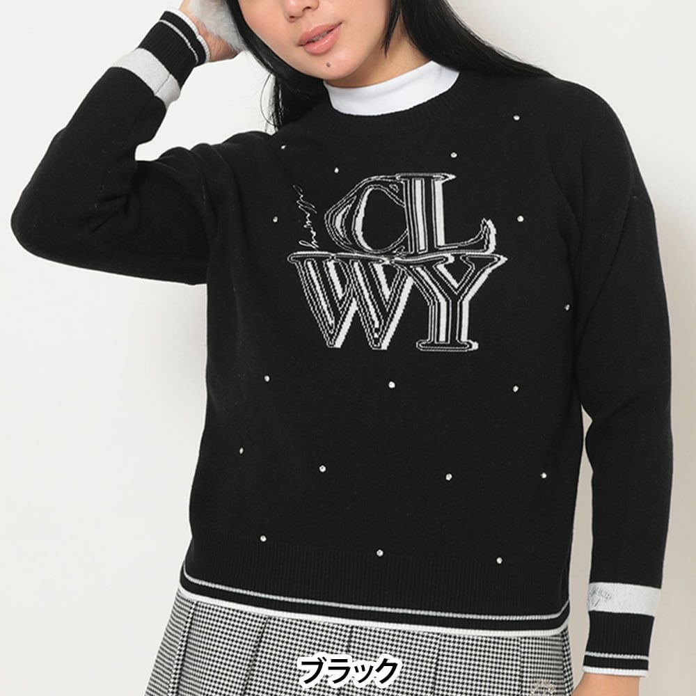 キャロウェイ Callaway　レディース クルーネック 長袖 ラインストーン付き ニット C25218201　2025年モデル 詳細1 詳細2