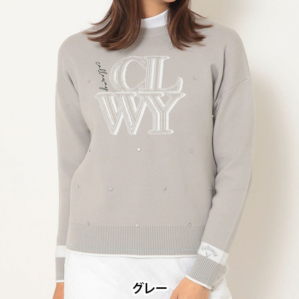 キャロウェイ Callaway　レディース クルーネック 長袖 ラインストーン付き ニット C25218201　2025年モデル 詳細1 詳細5