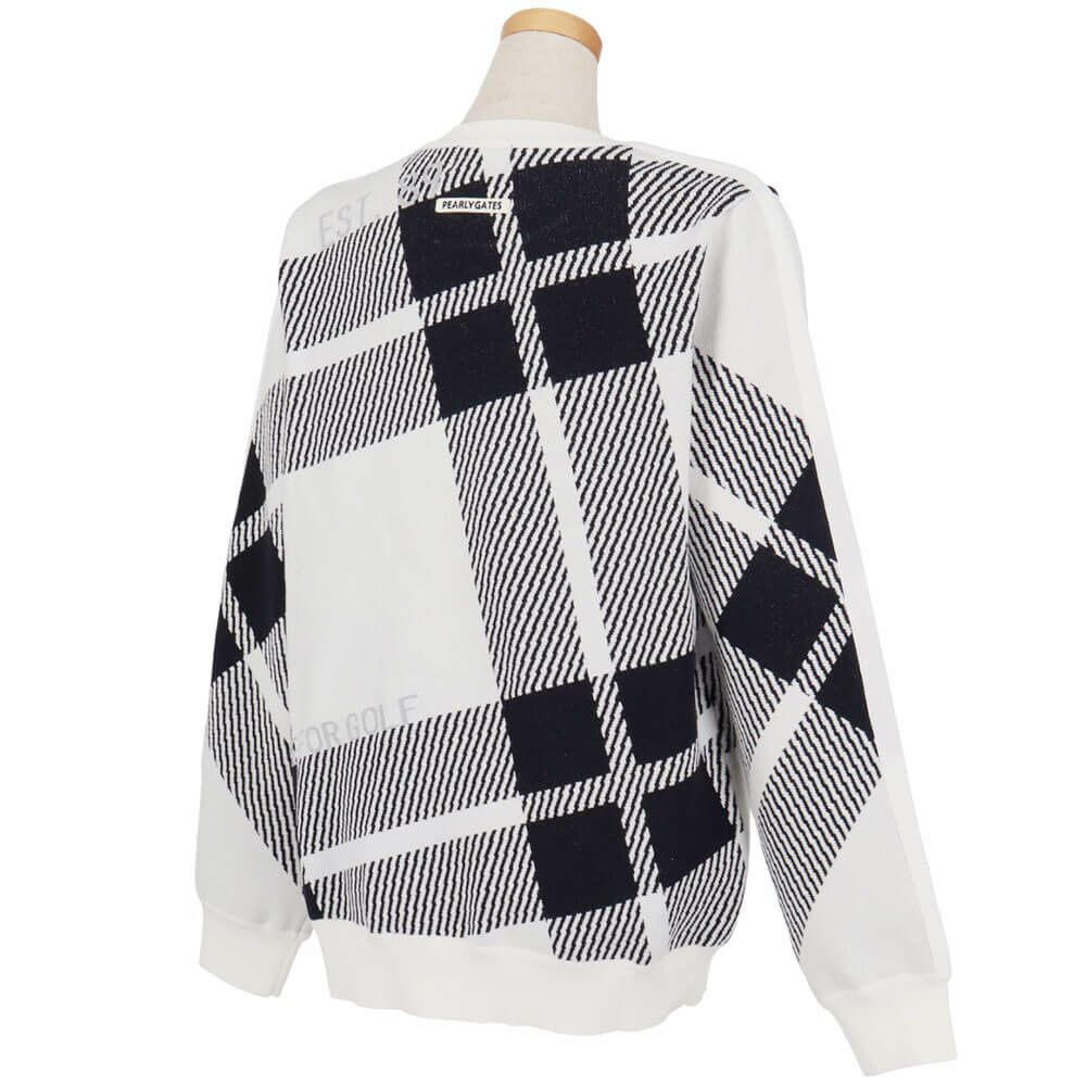 パーリーゲイツ PEARLY GATES　レディース 14G ジャガードチェック柄 長袖 クルーネック ニット プルオーバー 055-5270014　2025年モデル ホワイトベース 詳細2