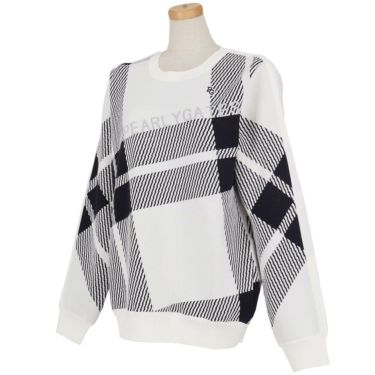 パーリーゲイツ PEARLY GATES　レディース 14G ジャガードチェック柄 長袖 クルーネック ニット プルオーバー 055-5270014　2025年モデル ホワイトベース 詳細3